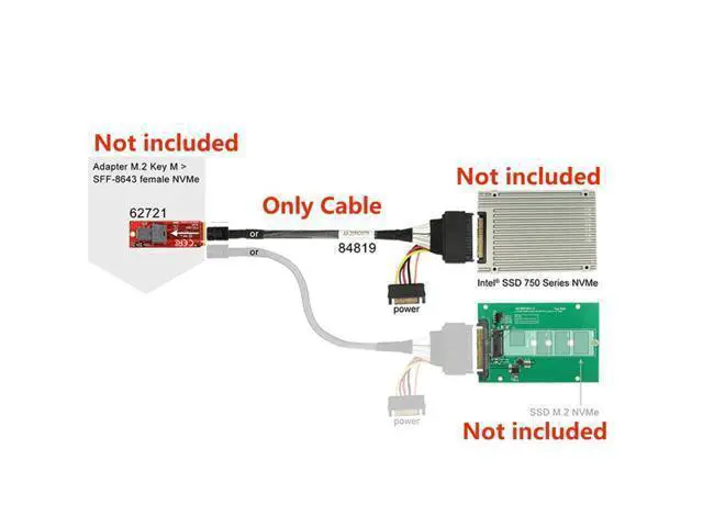 Alt view image 6 of 7 - PCIe 4.0 SFF-8643 to SFF-8639 Cable with SATA Power for U.2 SFF-8639 NVME SSD Motherboard Internal Expansion 1.64FT/0.5M