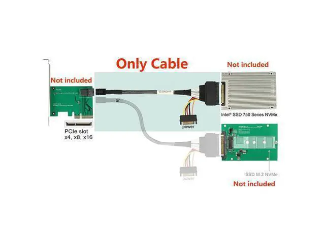 Alt view image 7 of 7 - PCIe 4.0 SFF-8643 to SFF-8639 Cable with SATA Power for U.2 SFF-8639 NVME SSD Motherboard Internal Expansion 1.64FT/0.5M