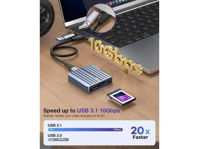 Alt view image 3 of 7 - CF Express Type B Card Reader USB C to CFexpress Type-B Memory Card Adapter up to 10Gbps