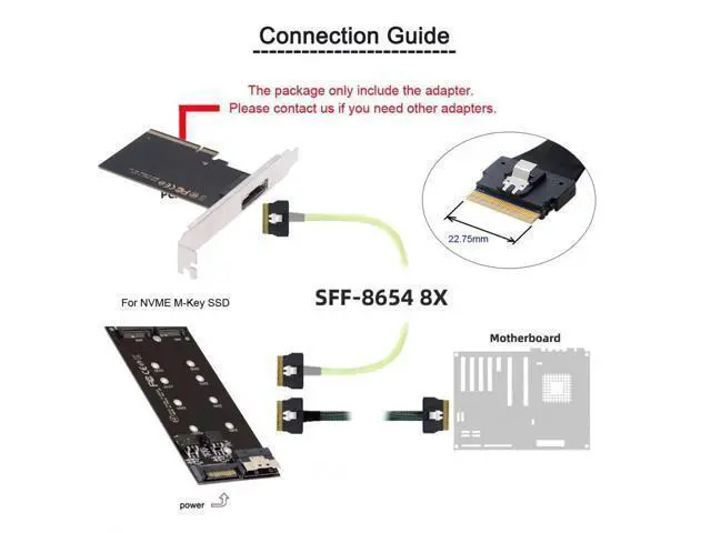 Alt view image 3 of 7 - PCIe 3.0/4.0 X8 to SFF-8654 8i PCI Express Expansion Card Adapter for eGPU External Graphics Card & SSD with 8cm/12cm Slot Bracket