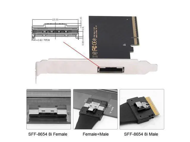 Alt view image 6 of 7 - PCIe 3.0/4.0 X8 to SFF-8654 8i PCI Express Expansion Card Adapter for eGPU External Graphics Card & SSD with 8cm/12cm Slot Bracket