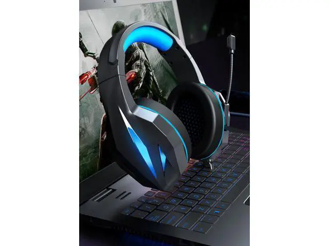 Alt view image 4 of 7 - PC Gaming Headset Over-Ear Gaming Headphones with Mic LED Light Noise Cancelling Red