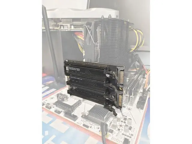 Alt view image 6 of 7 - PCI-E 3.0 x16 1 to 4 Split Card Gen3 PCIe-Bifurcation x16 to x4x4x4x4 Expansion Card 20.2mm Spaced Slots SATA Power Supply Port
