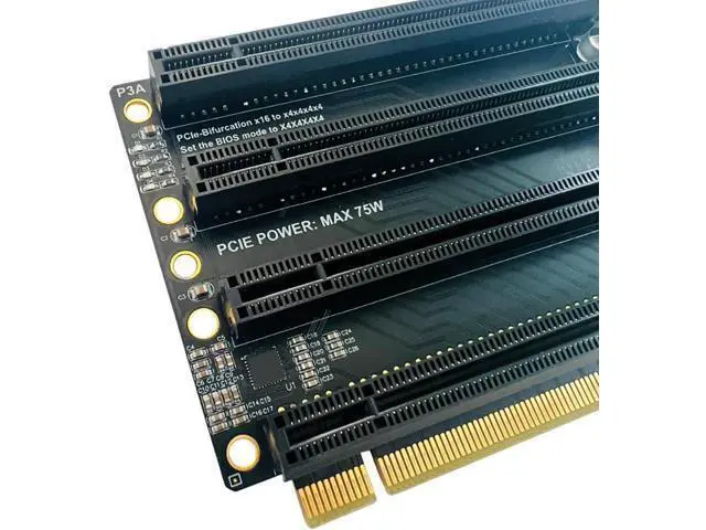Alt view image 7 of 7 - PCI-E 3.0 x16 1 to 4 Split Card Gen3 PCIe-Bifurcation x16 to x4x4x4x4 Expansion Card 20.2mm Spaced Slots SATA Power Supply Port