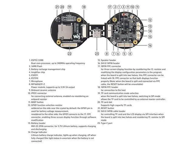 Alt view image 7 of 7 - ESP32-S3 1.28inch Double Eye Round LCD AIoT Development Board, with Dual 1.28inch IPS Displays, 240 × 240 Resolution, Dual-core 240MHz Processor, Wi-Fi/Bluetooth 5 Support