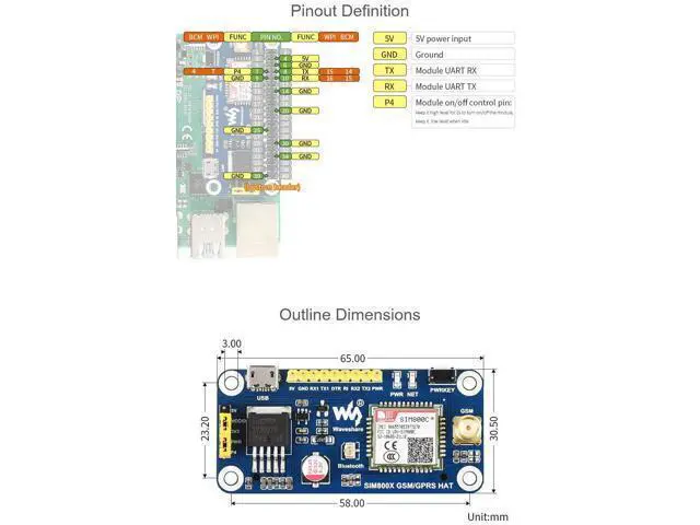 Alt view image 6 of 7 - GSM/GPRS HAT, Compatible with Raspberry Pi 5/4B/3B/Zero/Zero W/Zero 2W/Pico/Pico W/Pico WH,Jetson Nano Based on SIM800C Support SMS Data Transfer ect, 2G Communication