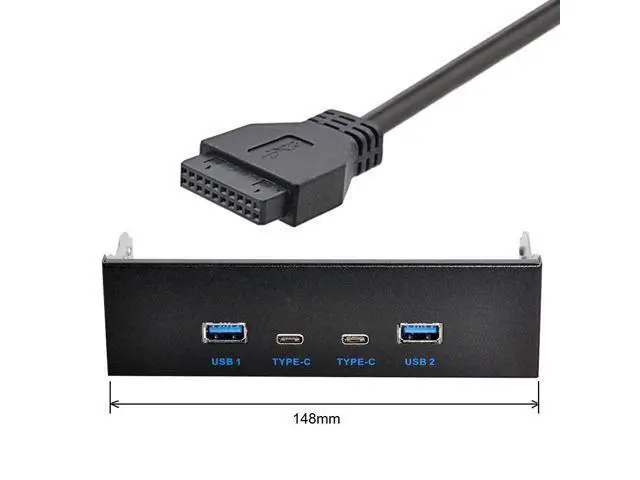 Alt view image 2 of 7 - 5.25" Front Panel CD-ROM Bay USB 3.0 & USB-C HUB 4 Ports Motherboard Adapter