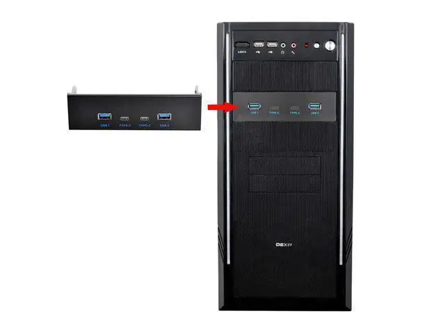 Alt view image 4 of 7 - 5.25" Front Panel CD-ROM Bay USB 3.0 & USB-C HUB 4 Ports Motherboard Adapter