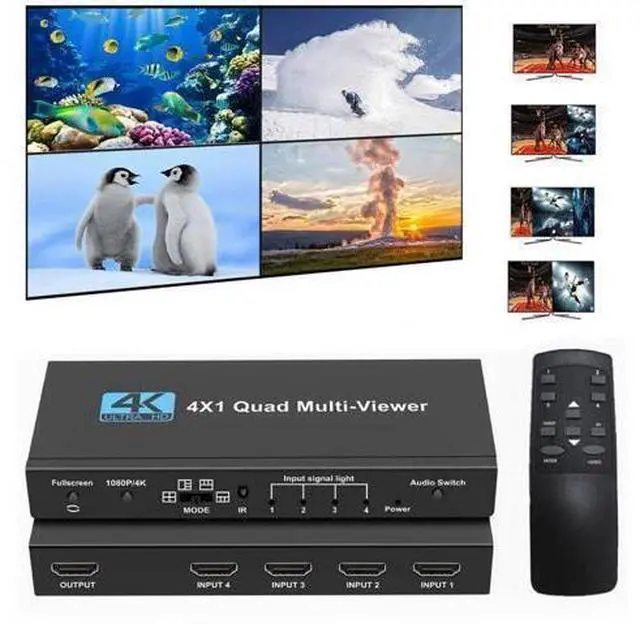 Main image of 4K HDMI Multi-viewer Switch 4x1 HDMI Quad Multi-Viewer Switcher 4 in 1 Out 4K/1080P with Viewing Modes for Security Camera PC Gaming Consoles