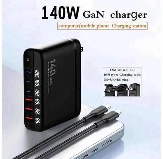 Main image of 140W GaN USB C Charger Block QC3.0 Fast Charging GaN Charger Mobile Phone Quick Charging Type C Desk for IPhone Xiaomi Samsung - Black