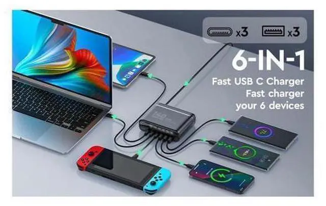 Alt view image 2 of 7 - 140W GaN USB C Charger Block QC3.0 Fast Charging GaN Charger Mobile Phone Quick Charging Type C Desk for IPhone Xiaomi Samsung - Black