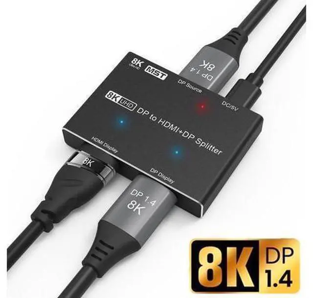 Main image of 8K DisplayPort 1.4 to DisplayPort+HDMI Splitter Switch Adapter DP to DP+HDMI MST Hub Converter, 8K@30Hz 4K@120Hz, for PC Host Monitor Laptop etc