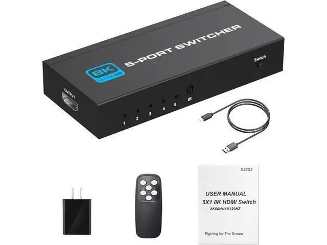 Alt view image 6 of 7 - 8K 60Hz HDMI Switch 5 In 1 Out 5x1 Switcher Converter Adapter with Remoter for XBox PS4 PS5 Pro PC Projector Laptop - OZ8Q5