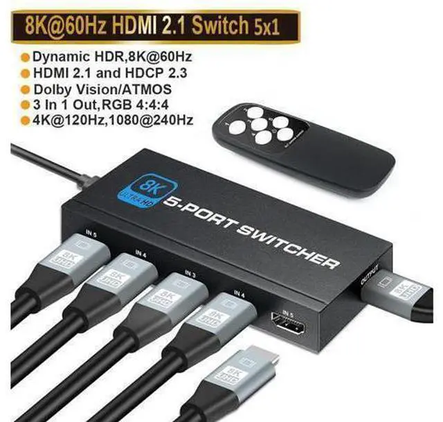 Main image of 8K@60Hz HDMI Switch 5x1 HD 8K HDMI Video Switcher Adapter 5 In 1 Out HDMI Splitter with Remote Control for DVD HDTV TV Box PS4 - OZ8Q5