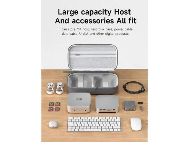 Alt view image 6 of 7 - Hagibis Electronics Organizer Travel Case for Mac Mini M4/M4 Pro 2024 Portable Waterproof Carry Case for Cable, Charger, Docking Station, Power Bank, SD Card, Mouse, USB Flash Disk (Green)