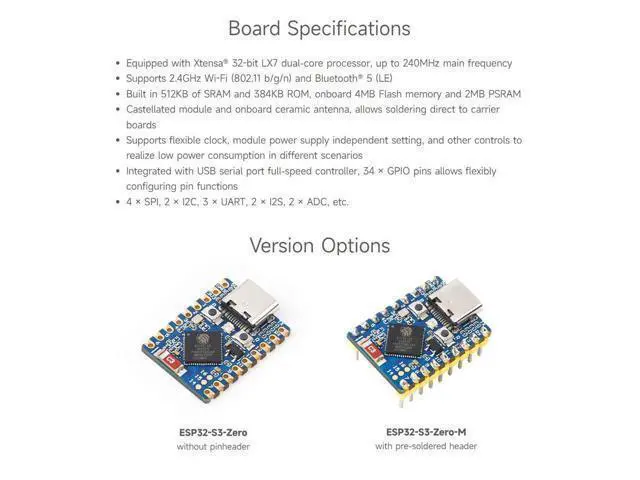 Alt view image 4 of 7 - 3PCS ESP32-S3 Mini Development Board, Based On ESP32-S3FH4R2, Onboard Multi-Function GPIO Pins, Dual-Core Processor, 240MHz Running Frequency, 2.4GHz Wi-Fi & BLE 5
