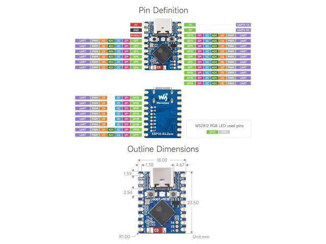 Alt view image 7 of 7 - 3PCS ESP32-S3 Mini Development Board, Based On ESP32-S3FH4R2, Onboard Multi-Function GPIO Pins, Dual-Core Processor, 240MHz Running Frequency, 2.4GHz Wi-Fi & BLE 5