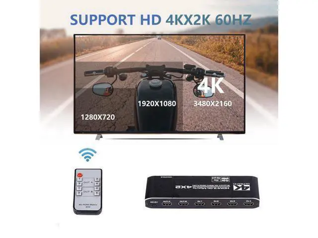 Alt view image 6 of 7 - HDMI Matrix Switch 4x2 4K@60Hz 4:4:4 HDR ARC/SPDIF 5.1CH, Coaxial, 3.5mm Stereo Audio, HDCP 2.2 18Gbps, Matrix Splitter 4 in 2 Out with EDID Extractor and Remote Control