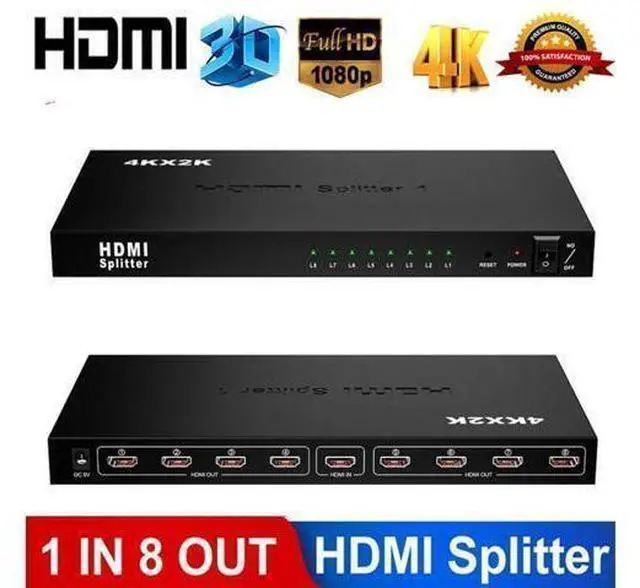 Main image of 4K HDMI Splitter,1 in 8 Out Splitter Support Full HD 4K/2K 3D Resolution, Works with Monitors,Projecters,DVD Player- Adapter Included
