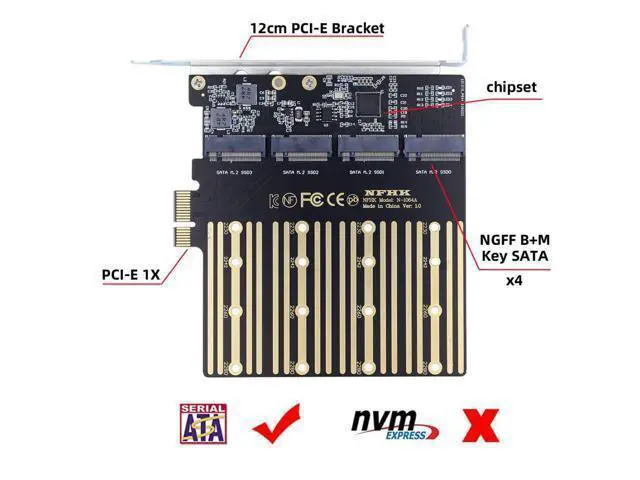 Alt view image 2 of 7 - M.2 SSD to PCI-E X1 Adapter 4 SATA SSD to PCIe 3.0/4.0 Expansion Card Adapter ASM1064 Chipset with 12cm PCI-E Bracket
