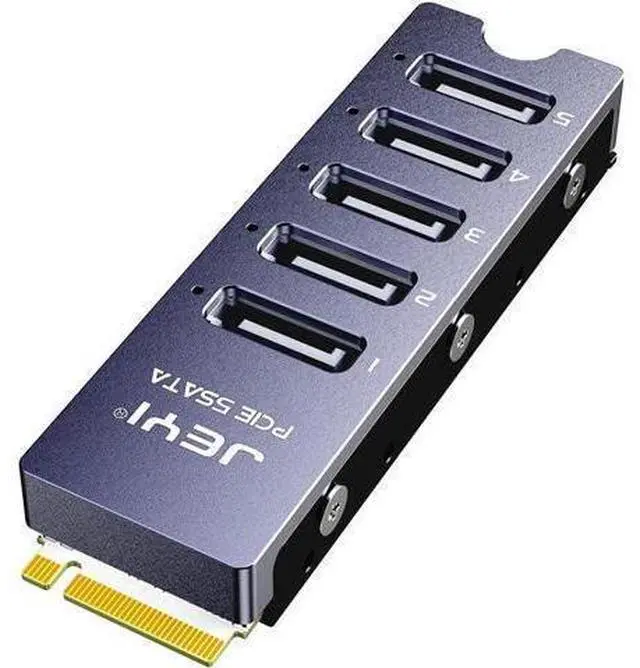 Main image of NVMe M.2 to Sata Adapter with Heatsink, Internal 5 Port Non-RAID SATA III 6GB/s M.2 NVMe Adapter Card for NAS Server Desktop PC Support SSD and HDD