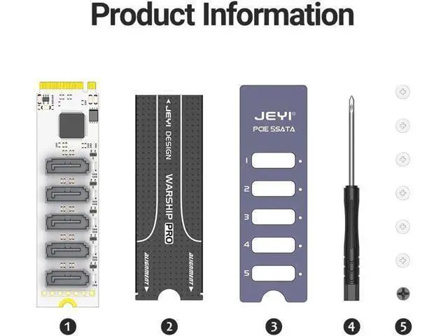 Alt view image 3 of 6 - NVMe M.2 to Sata Adapter with Heatsink, Internal 5 Port Non-RAID SATA III 6GB/s M.2 NVMe Adapter Card for NAS Server Desktop PC Support SSD and HDD