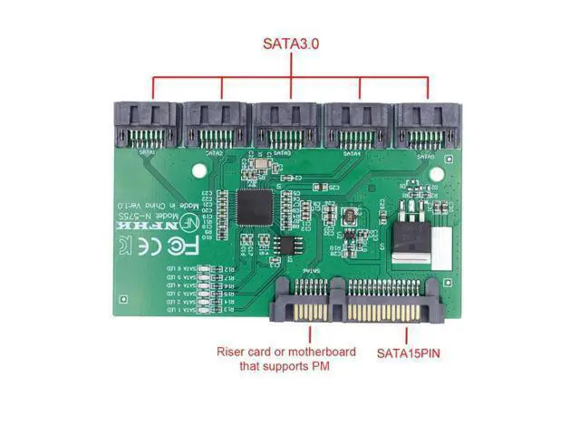 Alt view image 3 of 6 - SATA 3.0 Splitter - 1 to 5 Ports Adapter, HUB Converter, PM Multiplier, Port Selector JMB575