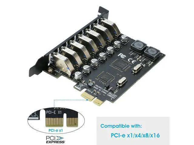 Alt view image 2 of 7 - USB 3.0 PCI-e Expansion Card 7Port, PCI-e x1 to USB 3.0 HUB Adapter 5Gbps (No Power Need)