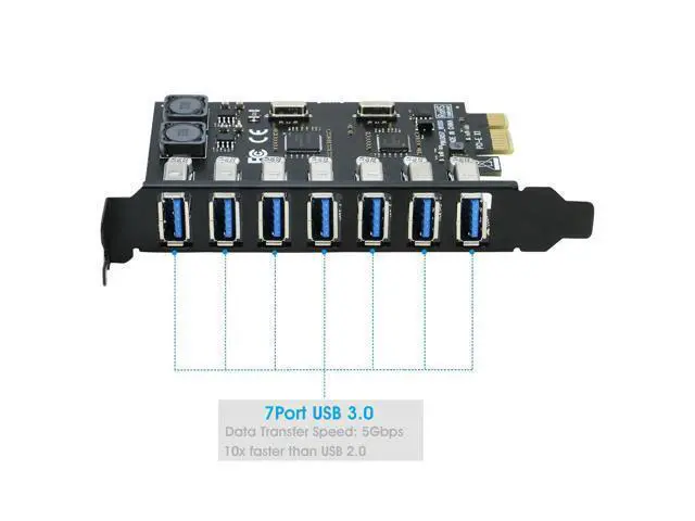 Alt view image 3 of 7 - USB 3.0 PCI-e Expansion Card 7Port, PCI-e x1 to USB 3.0 HUB Adapter 5Gbps (No Power Need)