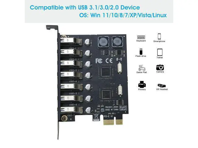 Alt view image 5 of 7 - USB 3.0 PCI-e Expansion Card 7Port, PCI-e x1 to USB 3.0 HUB Adapter 5Gbps (No Power Need)
