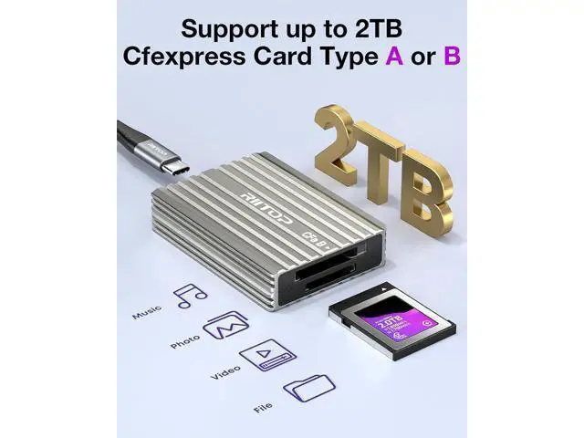 Alt view image 2 of 7 - CF Express Card Reader CFexpress Type B and Type A to USB C 3.2 Gen 2 10Gbps 2in1 Memory Card Adapter