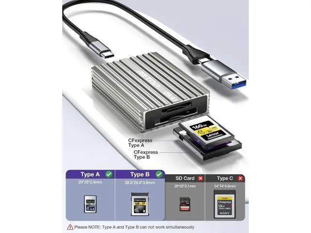 Alt view image 3 of 7 - CF Express Card Reader CFexpress Type B and Type A to USB C 3.2 Gen 2 10Gbps 2in1 Memory Card Adapter