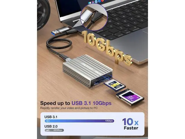 Alt view image 4 of 7 - CF Express Card Reader CFexpress Type B and Type A to USB C 3.2 Gen 2 10Gbps 2in1 Memory Card Adapter