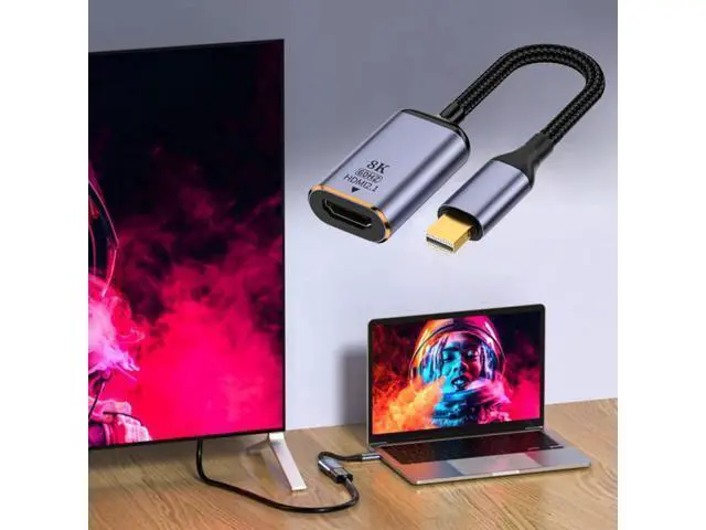Alt view image 7 of 7 - Mini DisplayPort to HDMI Adapter,Mini DP DisplayPort 1.4 Source Male to HDMI 2.0 Female Display 8K 60hz UHD 4K Monitor Adapter Cable
