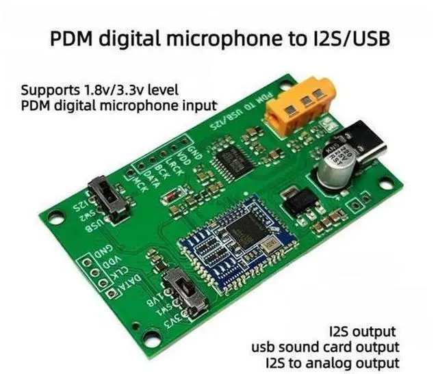 Alt view image 2 of 3 - PDM MEMS Digital MIC Microphone To I2S/ Analog USB Sound Card Output PCM5102A Decoding 16bit 48K