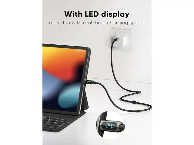 Alt view image 3 of 7 - 6.6FT USB C to USB C Cable 2-Pack PD 100W with LED Display, Durable USB C Cable Braided with Display for iPad Air, Pro, MacBook Pro, Galaxy S23 Pixel Steam Deck PS5 2m Black