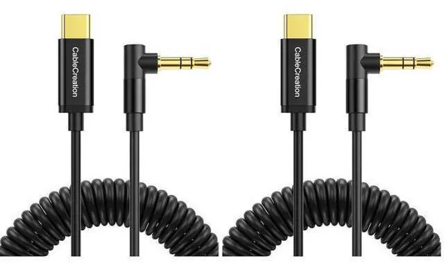 Main image of USB C to 3.5mm Audio Aux Jack Cable (1.3-4FT), Coiled Aux to USB C Cable, Type C to 3.5mm Headphone Car Stereo Cord for iPhone 16 15 Pro Max, Galaxy S25 S24, Pixel, iPad Pro (Pack of 2)