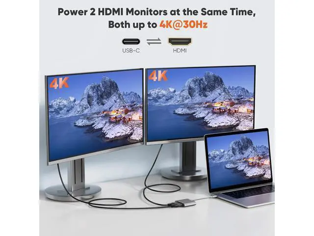Alt view image 3 of 6 - USB C to Dual HDMI 4K Adapter, USB Type C (Compatible Thunderbolt 3) to 2 HDMI Adapter Compatible with MacBook Pro 2020/2019/2018/2017,XPS 13/Surface Book 2,Chromebook Pixel, Yoga 710