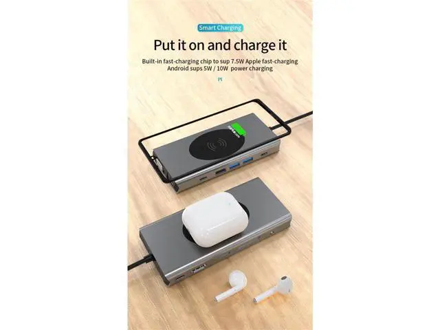 Alt view image 4 of 7 - USB C Hub, 13 IN 1 USB C Hub Multiport Adapter, USB C to 4K HDMI, 100W PD,USB-C Port,RJ45 Ethernet,Wireless Charging, USB3.0, SD/TF Type C hub for MacBook Pro/Air, XPS, and USB C Devices