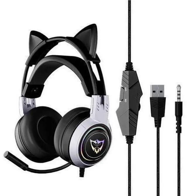Main image of Wired Headphones Cute Cat Ear Bluetooth Foldable Headphones Gift Silver Black