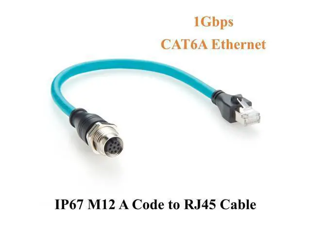 Alt view image 4 of 7 - M12 8Pin A Code Female to RJ45 Male Cable Bulkhead Panel Mount 1Gbps CAT6A Industrial Ethernet Cable IP67 Shielded for Profinet, EtherCAT, PLC, Robotics, GigE Vision Cameras(0.3m)