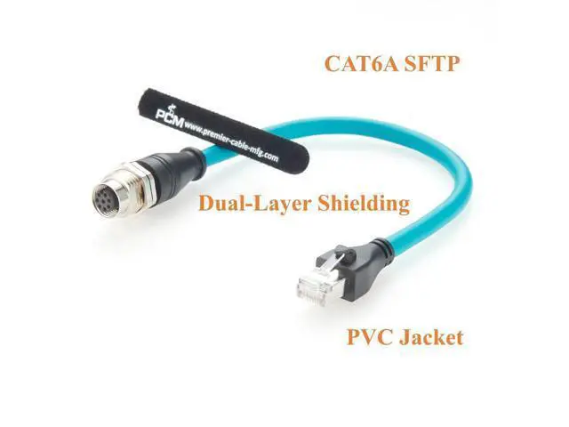 Alt view image 6 of 7 - M12 8Pin A Code Female to RJ45 Male Cable Bulkhead Panel Mount 1Gbps CAT6A Industrial Ethernet Cable IP67 Shielded for Profinet, EtherCAT, PLC, Robotics, GigE Vision Cameras(0.3m)