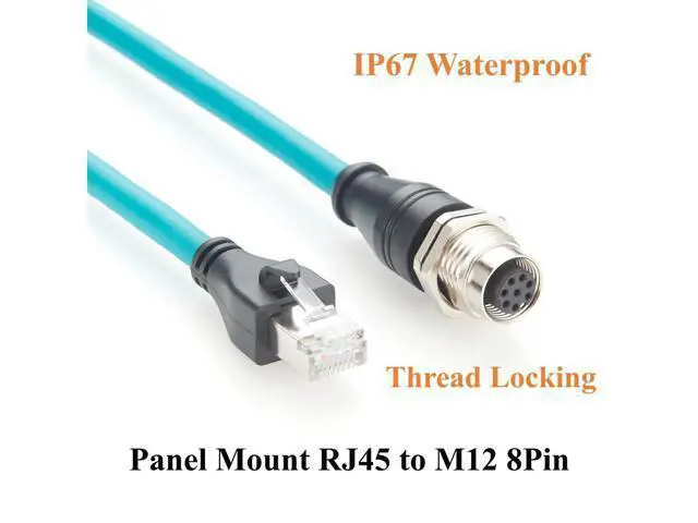 Alt view image 5 of 7 - M12 8Pin A Code Female to RJ45 Male Cable Bulkhead Panel Mount 1Gbps CAT6A Industrial Ethernet Cable IP67 Shielded for Profinet, EtherCAT, PLC, Robotics, GigE Vision Cameras(0.3m)