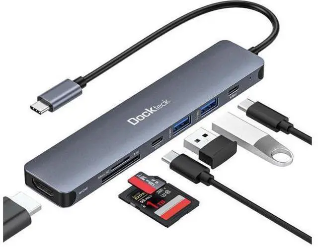 Main image of USB C Hub, 7 in 1 Multiport USB C Adapter with 4K HDMI, 100W PD, 5 Gbps USB-C, 2 USB-A Data Ports, SD/TF Card Reader for MacBook Pro/Air, iPad Pro, Surface Pro, Steam Deck, XPS, HP
