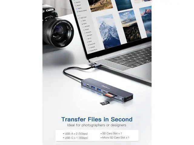 Alt view image 3 of 6 - USB C Hub, 7 in 1 Multiport USB C Adapter with 4K HDMI, 100W PD, 5 Gbps USB-C, 2 USB-A Data Ports, SD/TF Card Reader for MacBook Pro/Air, iPad Pro, Surface Pro, Steam Deck, XPS, HP