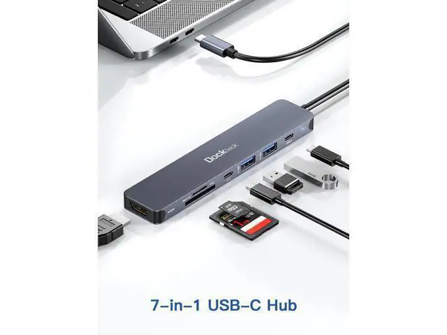Alt view image 6 of 6 - USB C Hub, 7 in 1 Multiport USB C Adapter with 4K HDMI, 100W PD, 5 Gbps USB-C, 2 USB-A Data Ports, SD/TF Card Reader for MacBook Pro/Air, iPad Pro, Surface Pro, Steam Deck, XPS, HP