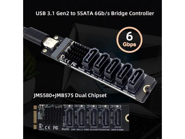 Alt view image 2 of 7 - USB 3.1 Gen 2 to 5 SATA 3.0 Port Multiplier Extension Card Adapter for Motherboard SATA Hard Drive Port Extension with JMB575 JMS580 Chipset