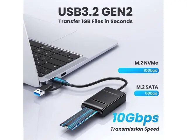 Alt view image 3 of 7 - M.2 NVME/SATA SSD Enclosure Reader/Writer,USB A/C 10Gbps Desktop M.2 SSD Dual Protocol Enclosure Adapter