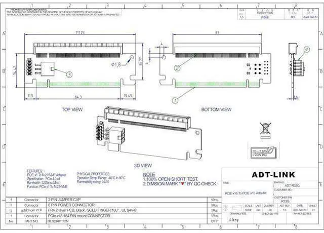 Alt view image 2 of 5 - ADT-R33G PCIe 5.0x16 Half Height to Full Height Extension Card Test Adapter Protection Card Compatible with gen3 gen4 gen5