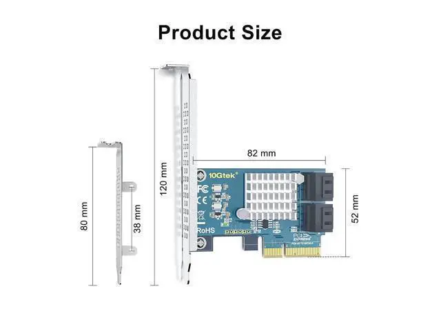 Alt view image 3 of 6 - H!Fiber 4 Port PCIe SATA Card with 4 SATA Cables, 6Gbps SATA3.0 Expansion Card, X4, ASMedia ASM1164 chip, Support SSD and HDD, with Full Height and Low Profile Bracket